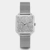 Нарученные часы 2023 роскошные модные серебряные часы Женщины Crystal Square Watch No Brand Quartz Drop Price Drop