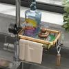 Dish Racks Kitchen Space Aluminum Sink Drain Rack Sponge Storage Faucet Holder Soap Drainer Shelf Basket Organizer Bathroom Accessories 230221