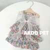 Cat Costumes Pet Dress Super Soft Flower Patroon Mooi pluisjes gratis Gemakkelijk dragende decoratieve katoenen print met boogknoop