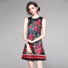 Casual Dresses Summer Vintage Pomegranate Floral Striped Print Crew Neck Sleeveless Women Ladies Party Evening Mini Vest Shift Dress