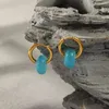 Boucles d'oreilles pendantes en forme de cercle d'opale plaqué or coloré pour femmes, goutte d'eau, mode littéraire, cadeau pour filles, bijoux de luxe