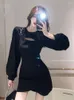 Casual Dresses Qweek Sexy Black Hollow out Mini Dress Women Bodycon Wrap Slim Short Party Evening 2023 Autumn Outfits Robes Female