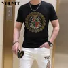 Camisetas masculinas algodão slim masculino casual lindos padrões luxuosos de diamante quente moda masculina Novos camisetas de manga curta