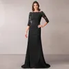 Casual Dresses Black Mermaid Mother of the Bride 34 ärmar Bateall Neck bröllopsfestklänningar Lace Applicques Vestido de Fiesta Boda 230221