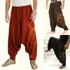 Men's Pants Casual Print Elastic Waist Baggy Hippie Harem Joggers Loose Trousers Aladdin Lantern Wide Leg Cotton Linen279t