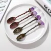 Decorative Figurines Spoon Crafts Amethyst Vintage European Court Style Engraving Coffee Tableware Collection Souvenirs Birthday Gifts