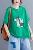 Camisetas femininas Camisetas femininas idosos de verão de desenho animado de mangas curtas de manga curta metade de algodão solto de algodão