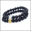 Bracelets de charme Tree of Life Charms 8mm Black Lava Stone Bracelet perlé Diffuseur d'huile essentielle Cordes à main pour femmes hommes Drop Deli Dhtcy