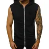 Herentanktops 2023 Heren Zipper T -shirt Fitness Solid kleur Mouwloze capuchon Cardigan Casual Zomer Male Sport Running