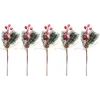 Fleurs décoratives 5pcs de haute qualité Holly Noël arbre à la maison DIY Fleur artificielle faux Snow Frost Cone Berry Pine Branche