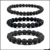 Fios de mi￧angas 6 mm 8mm 10mm 10 mm de mi￧angas vulc￢nicas de pedra pulseira pulseira de lava preto masculina aromaterapia