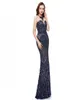 Prachtig kanten lovertjes prom jurken sexy gouden appliques mermaid pure nek nek avondjurken backless vestidos de fiesta dames feest draagt ​​bm3301