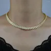 Chains 2023 Sparking Clear Cubic Zirconia CZ Paved Necklace For Women Gold Color Round Moon Shaped Geometric Classic Fashion Choker