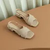 Diseñador Mujer Verano Sexy Sandalias de lujo Zapatos Bloque de cuero genuino Tacones cuadrados bajos Bombas Chunky Bowtie Zapato Fiesta dedos abiertos Zapato de vestir Formal YGN020-a18-2
