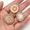 Pendant Necklaces Natural Round Stone Gem Yellow Agate Connector DIY Necklace Bracelet Jewelry Accessories Gift Making 15x20-20x30mm