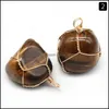 Charms Natural Crystal Irregar Stone Ball Pendants Wire Wrapped Amethyst Tiger Eye Stones Trendy Jewelry Making Wholesale Drop Deliv Dhh8U