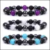 Perlenstränge Chakra Stein Perlenstrang Armband Heilenergie Yoga für Männer Frauen Rosa Kristall Grün Aventurin Weiß Schmuck Gi Dh9H0