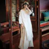 Casual Dresses Johnature Women White Linen Vintage O-Neck Long Sleeve Robes 2023 Summer Patchwork High Quality Female Loose