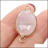 Charms Wholesale Flat Oval Conector de Pedra Natural Rose Quartz Tiger Eyes pendente DIY para brincos de colar druz