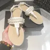 2024 Luxury Designer Pearl Thong Sandals Women's Beach Shoes Calf Leather Classic Hardware buckle C Pearl heel Fashion Platform Slipper thong flip flops Size 35-40