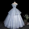 Festklänningar ljusblå lysande quinceanera från axeln spets blommig tyllboll klänning golvlängd elegant vestido de baile 230221