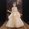 Girl's Dresses Champagne Tutu Flower Dress Sequin Lace Children Party Wedding Birthday Formal Dress for Girl Princess First Communion Come W0221