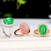 Bagues de cluster Femmes Rose Jade Zircon Bague Bandes réglables Vert Jadeite Myanmar Jades Rose Or pour petite amie Maman Cadeaux