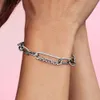 925 Sterling Silver Fashion New Fashion Pandora-Abalorio de Plata de Ley 925 ، Accesorio Con Conector Redondo ، con Pulsera Original ، Cadena doble ، DIY