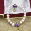 Strand Original Design White Natural 9-10mm Pearl Beads Braclets Bangle Gold-Color Cloisonne Jewely Mademade 7.5inch B3097