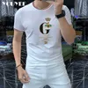 Heren t-shirts g letter bijen borduurwerk pailletten t-shirt heren korte mouwen teen 2022 nieuwe oneck mannelijke hoogwaardige luxe trendy man kleding 4xl z0221