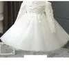 Mädchenkleider Baby Mädchen Hochzeitskleid Langarm Neugeborene Mädchen Weihnachten Prinzessin Kleider Perlen Spitze Säugling Kinder 1 Jahr Geburtstag Taufe Kleid W0221