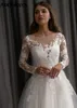 Robes de soirée Une ligne Top dentelle Appliques à manches longues robe de mariée en tulle Bling paillettes Illusion dos avec bouton plage robes de mariée 230221