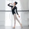 Stage Wear Black Ballet Dance Tuchard Dames Highneck Velvet Ladies Woman Bodysuit Lange mouwen Body Training Practice