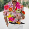 Mäns avslappnade skjortor Luxury Hawaiian Tropical for Men 3D Printed Floral Long Sleeve Blue Beach Holiday Camisa Overdized Tops tee Homme 230221