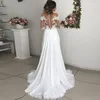 Robes De Soirée Dentelle Robe De Mariée Fendue Manches Longues Aline Split En Mousseline De Soie Dubaï Arabe Simple Boho Robe De Noiva De Mariée 230221