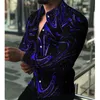 Men's Casual Shirts Spring Autumn Square Grid Gradual Fashion Turndown Collar Buttoned Man Clothing Printing Long Sleeve Tops 230221