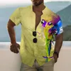 Camisas casuales para hombres Camisa social para hombres con estampado de loros 3D Camisa hawaiana para vacaciones en la playa Manga corta Solapa Tops de gran tamaño Ropa masculina Camisa Masculina 230220