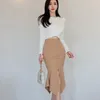 Work Dresses Women 's Outfits 2023 Spring Korean Style 고품질 치마 2 개 세트 흰색 달콤한 슬림 탑 바디콘 인어 소송