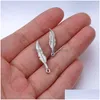 Charms 2Pcs Stainless Steel Gold Plated Leaf Feather Necklace Pendant For Diy Bracelet Earrings Jewelry Making Accessorieschar Dhnws