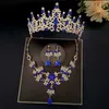 Tiaras Silver Color Red Blue Green Crystal Rhinestone Bridal Tiara Crown Women Queen Princess ketting Sets Fashion Jewelry Set Diadeems Z0220