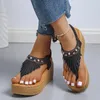 Sandals Tassels Clip Toe Summer Women Flower Printed Wedges Woman Plus Size Non Slip Casual Shoes Female 230220