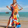 Cotton Fabric Lady Beach SMOCK BIKINI COVING-UPS Luxury Designer Tie-Dye Printing Beach Dress LXF2137 Tie-Dye Printing Summer V-Neck Dresses