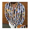 Chemises décontractées pour hommes Plus Tailles 3XL Mens Vintage Feuille d'or Cardigan imprimé à manches longues Slim Summer Hawaiian Skinny Fit Divers Patte Dh8Bj