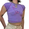 Serbatoi da donna Vestiti estivi per le donne E Girl Stampa Y2k Crop Top T-shirt con grafica a farfalla T-shirt a maniche corte Streetwear T-shirt per ragazze adolescenti