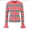 206 2023 Spring Summer Women Sweater Lange Mouw Crew Neck Green Pink Striped Cardigan Dames YL6