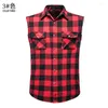 Casual shirts voor heren heren westers mouwloos flanel plaid vest button down shirt mannen Harajuku streetwear man xxl