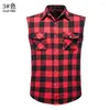 Chemises décontractées pour hommes Hommes Western sans manches Flanelle Plaid Gilet Boutonné Chemise Hommes Harajuku Streetwear Mâle XXL