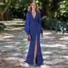 Casual Dresses Modern Vneck Royal Blue Mother of Bride Long Sleeves Mermaid Evening Front Slit Wedding Guest Gowns Plus Size 230221