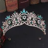 Tiaras Green Crystal Rhinestone Bridal Tiaras och Crowns for Women Barock Vintage Wedding Half Diadems Hair Accessories Head Jewelry Z0220