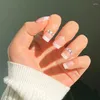 False unhas 24pcs Fake Nude Pink Pearl Dicas de pregos compridos caixão simples prensa vestível na borda branca francesa